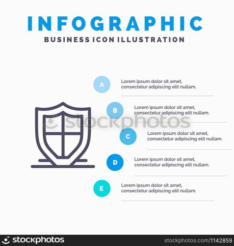 Internet, Protection, Safety, Security, Shield Line icon with 5 steps presentation infographics Background