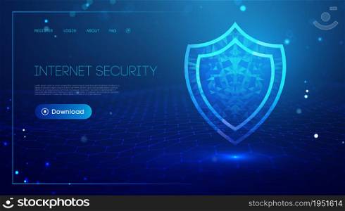 Internet security for computer, vpn safety cyber shield concept. Data security illustration protection shield.. Internet security for computer, vpn safety cyber shield concept. Data security illustration protection shield. Privacy secure blue technology background.