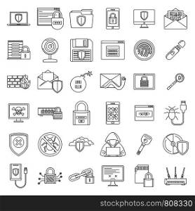Internet security icon set. Outline set of internet security vector icons for web design isolated on white background. Internet security icon set, outline style