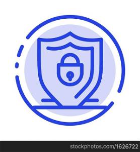 Internet, Shield, Lock, Security Blue Dotted Line Line Icon