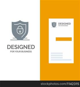 Internet, Shield, Lock, Security Grey Logo Design and Business Card Template