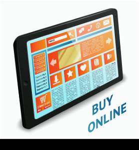 Internet shopping concept with touch tablet wireless gadget pc vector illustration