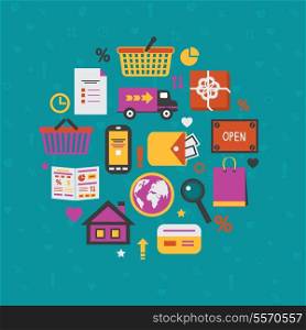 Internet shopping flat icons set for online search purchase payment and delivery vector illustration