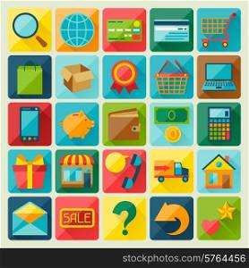 Internet shopping icon set in flat design style.