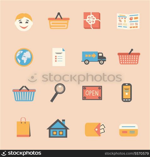 Internet shopping icons set for touch screen of mobile order and online payment vector illustration