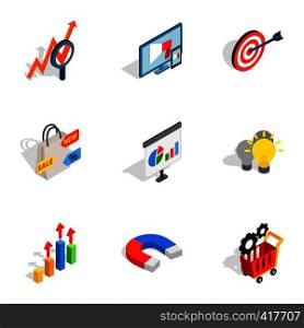 Internet shopping icons set. Isometric 3d illustration of 9 internet shopping vector icons for web. Internet shopping icons, isometric 3d style