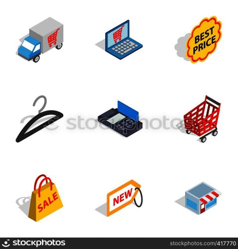 Internet shopping icons set. Isometric 3d illustration of 9 internet shopping vector icons for web. Internet shopping icons, isometric 3d style