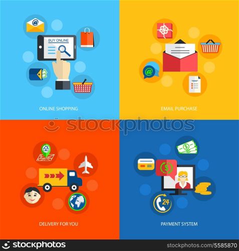 Internet shopping online email purchase delivery payment system isolated vector illustration