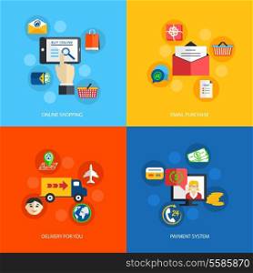 Internet shopping online email purchase delivery payment system isolated vector illustration