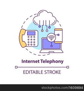 Internet telephony concept icon. New media ex&le idea thin line illustration. Providing telephone services. Phone calls, voicemail. Vector isolated outline RGB color drawing. Editable stroke. Internet telephony concept icon
