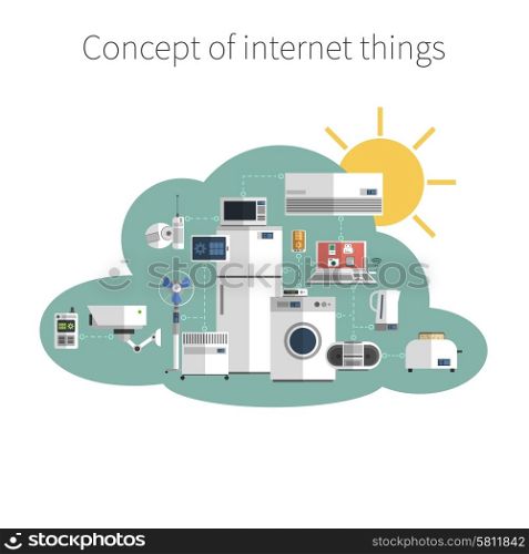 Internet things concept flat icon in public data exchange cloud protected environment symbol poster abstract vector illustration. Internet things concept poster print