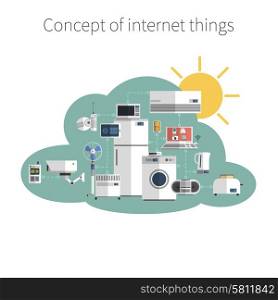 Internet things concept flat icon in public data exchange cloud protected environment symbol poster abstract vector illustration. Internet things concept poster print