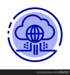 Internet, Think, Cloud, Technology Blue Dotted Line Line Icon