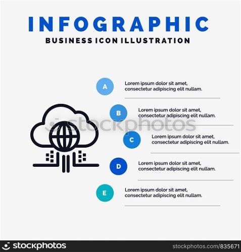 Internet, Think, Cloud, Technology Line icon with 5 steps presentation infographics Background