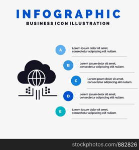 Internet, Think, Cloud, Technology Solid Icon Infographics 5 Steps Presentation Background