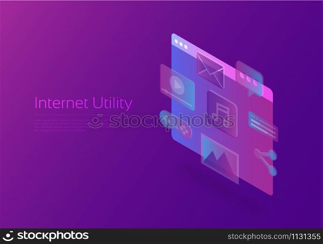 Internet utility, hologram icon with Isometric screen