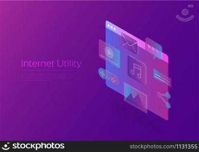 Internet utility, hologram icon with Isometric screen
