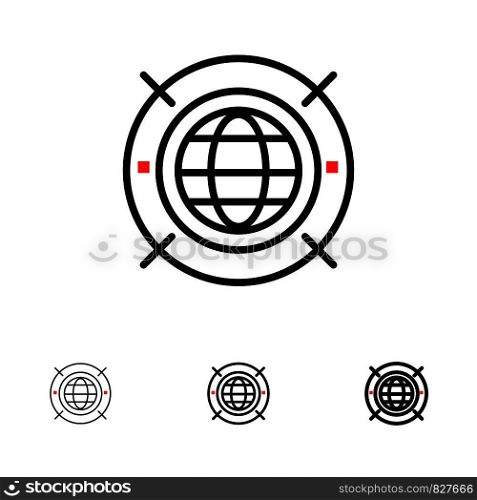Internet, Web, World, Computing Bold and thin black line icon set