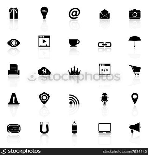 Internet website icons with reflect on white background, stock vector
