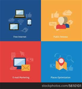 Internet wireless navigation e-mail marketing concept flat business icons set of phone computer people pin pointer map icons for infographics design web elements vector illustration
