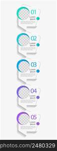 Internship abroad infographic chart design template. Abstract infochart with copy space. Instructional graphics with 5 step sequence. Visual data presentation. Arial-Regular font used. Internship abroad infographic chart design template