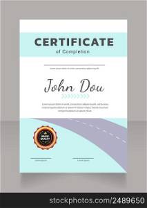 Internship certificate design template. Vector diploma with customized copyspace and borders. Printable document for awards and recognition. Kanit, Cabin, Dancing Script Bold, Regular fonts used. Internship certificate design template