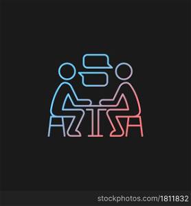 Interpersonal communication gradient vector icon for dark theme. Exchanging ideas and feelings. Speaking face to face. Thin line color symbol. Modern style pictogram. Vector isolated outline drawing. Interpersonal communication gradient vector icon for dark theme