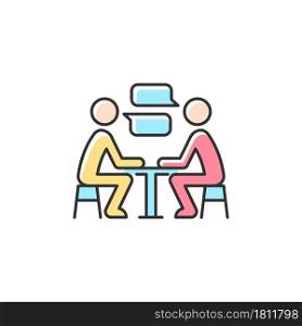 Interpersonal communication RGB color icon. Exchanging ideas and feelings. Speaking face to face. Building relationships. Providing feedback. Isolated vector illustration. Simple filled line drawing. Interpersonal communication RGB color icon