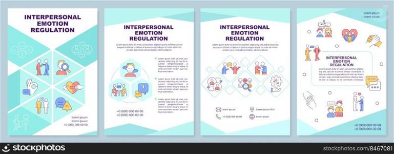 Interpersonal emotion regulation brochure template. Leaflet design with linear icons. Editable 4 vector layouts for presentation, annual reports. Arial-Black, Myriad Pro-Regular fonts used. Interpersonal emotion regulation brochure template