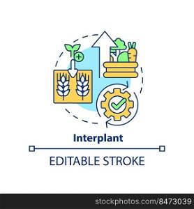 Interplant concept icon. Plant multiple cultures. Increasing farming productivity abstract idea thin line illustration. Isolated outline drawing. Editable stroke. Arial, Myriad Pro-Bold fonts used
. Interplant concept icon