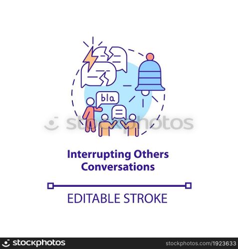 Interrupting others conversations concept icon. Hyperactive-impulsive symptom abstract idea thin line illustration. Poor regulating functions. Vector isolated outline color drawing. Editable stroke. Interrupting others conversations concept icon