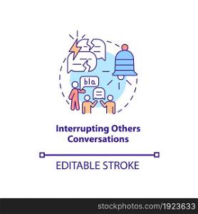 Interrupting others conversations concept icon. Hyperactive-impulsive symptom abstract idea thin line illustration. Poor regulating functions. Vector isolated outline color drawing. Editable stroke. Interrupting others conversations concept icon