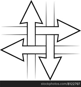 Intersecting arrows sign, intersection symbol concept  communication, connection