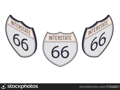 Interstate 66. American Isometric highway map sign. Vector outline shield template. Military and heraldic simple shape shield.