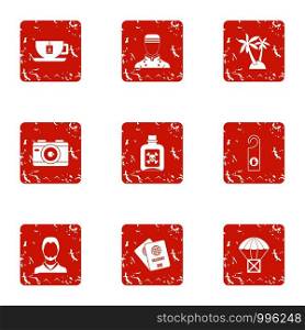 Intertropical icons set. Grunge set of 9 intertropical vector icons for web isolated on white background. Intertropical icons set, grunge style