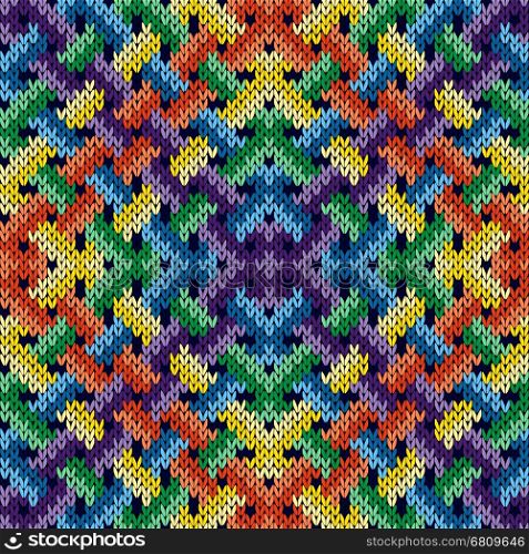 Intertwining multicolor geometric lines formed a seamless vector knitting pattern as fabric texture