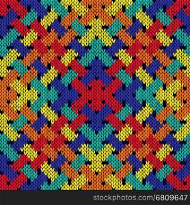 Intertwining stripes formed a seamless vector patchwork knitting pattern as fabric texture in vivid colors