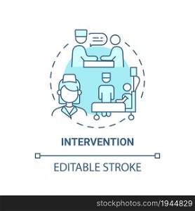 Intervention blue concept icon. Pulmonary rehabilitation abstract idea thin line illustration. Physiotherapist advice and prescription. Vector isolated outline color drawing. Editable stroke. Intervention blue concept icon