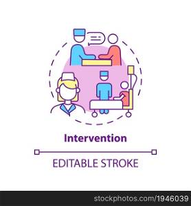 Intervention concept icon. Pulmonary rehabilitation abstract idea thin line illustration. Physiotherapist advice and prescription. Vector isolated outline color drawing. Editable stroke. Intervention concept icon