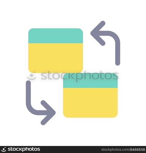 Intra bank transfer flat color ui icon. Same bank accounts transaction. Credit and payment card. Simple filled element for mobile app. Colorful solid pictogram. Vector isolated RGB illustration. Intra bank transfer flat color ui icon
