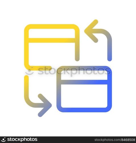 Intra bank transfer pixel perfect gradient linear ui icon. Same bank accounts transaction. Credit card. Line color user interface symbol. Modern style pictogram. Vector isolated outline illustration. Intra bank transfer pixel perfect gradient linear ui icon