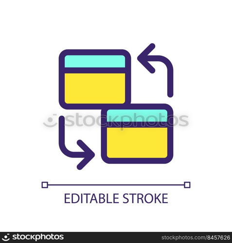 Intra bank transferπxel perfect RGB color ui icon. Credit and payment card. Simp≤fil≤d li≠e≤ment. GUI, UX design for mobi≤app. Vector isolatedπctogram. Editab≤stroke. Arial font used. Intra bank transferπxel perfect RGB color ui icon