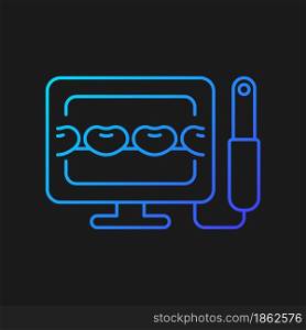 Intraoral camera gradient vector icon for dark theme. Oral health condition diagnosis. Capturing teeth video image. Thin line color symbol. Modern style pictogram. Vector isolated outline drawing. Intraoral camera gradient vector icon for dark theme