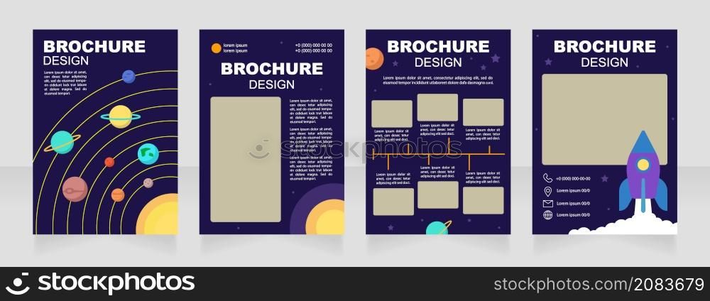 Introduction to space science blank brochure design. Template set with copy space for text. Premade corporate reports collection. Editable 4 paper pages. Arial Black, Regular fonts used. Introduction to space science blank brochure design
