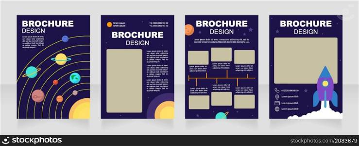 Introduction to space science blank brochure design. Template set with copy space for text. Premade corporate reports collection. Editable 4 paper pages. Arial Black, Regular fonts used. Introduction to space science blank brochure design