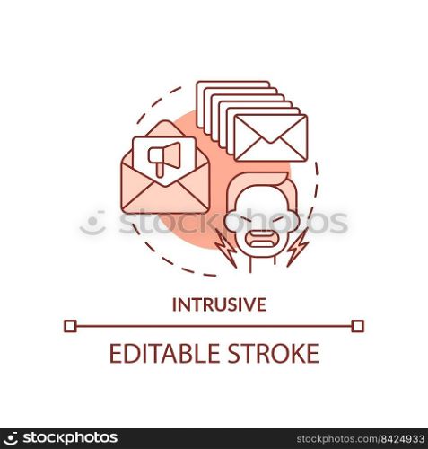 Intrusive orange concept icon. Annoying notifications. Challenge of direct marketing abstract idea thin line illustration. Isolated outline drawing. Editable stroke. Arial, Myriad Pro-Bold fonts used. Intrusive orange concept icon