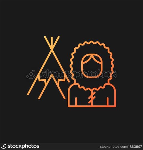 Inuit population gradient vector icon for dark theme. Indigenous peoples of Canada. Traditional shelter igloo. Thin line color symbol. Modern style pictogram. Vector isolated outline drawing. Inuit population gradient vector icon for dark theme