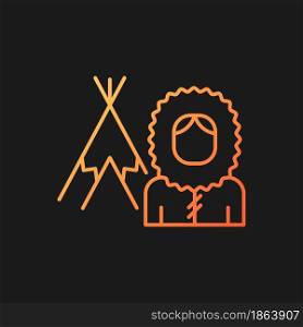 Inuit population gradient vector icon for dark theme. Indigenous peoples of Canada. Traditional shelter igloo. Thin line color symbol. Modern style pictogram. Vector isolated outline drawing. Inuit population gradient vector icon for dark theme