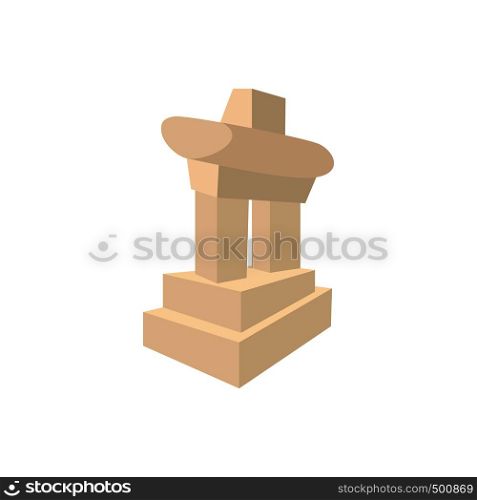 Inukshuk in Canada icon in cartoon style on a white background . Inukshuk in Canada icon, cartoon style