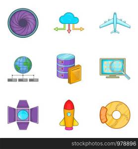 Inventory icons set. Cartoon set of 9 inventory vector icons for web isolated on white background. Inventory icons set, cartoon style